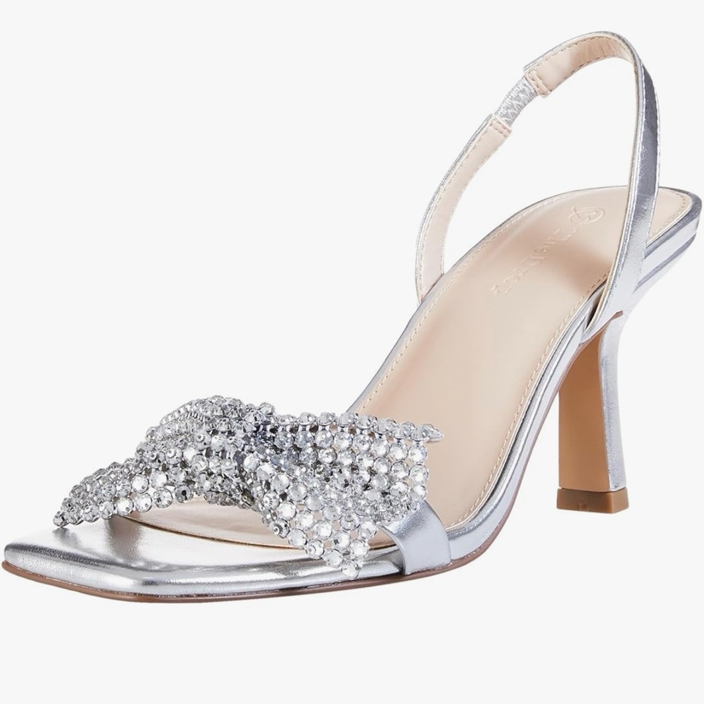 The Drop‎ Women 8 Kate Slingback Bow Heeled Sandal Elegant Silver Heels